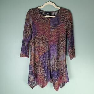 Libra Womens Colorful Multicolor Metallic Art To Wear Tunic Top Size Medium